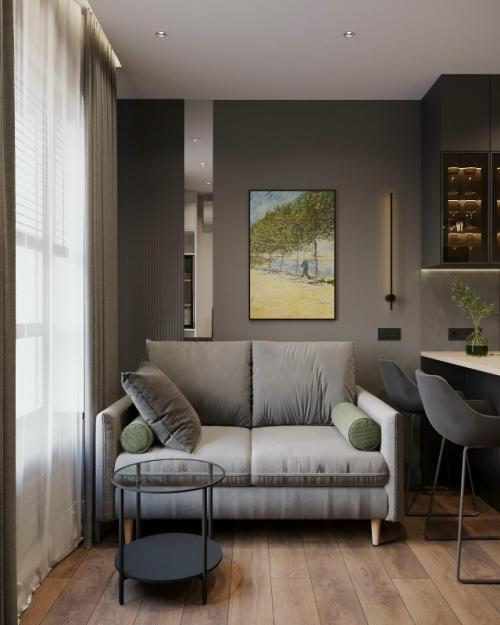 Проект 1-комнатной квартиры 34 м 2 в ЖК Селигер сити в Москве.  