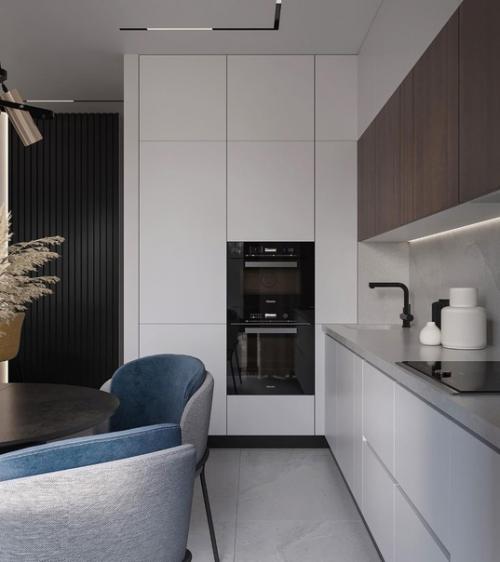 Кухня - гостиная в современном стиле с мягкими и тёплыми тонами, то что нужно для уютных вечеров дома. 07