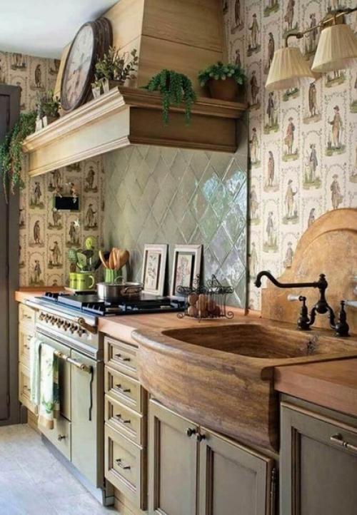 Союз дерева и зеленого в интерьере кухни - наверное, самая - самая из природных комбинаций. 02