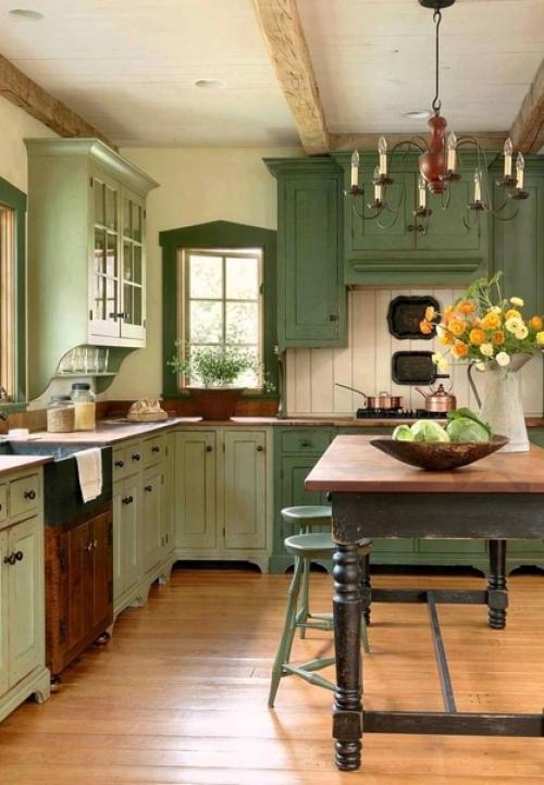 Союз дерева и зеленого в интерьере кухни - наверное, самая - самая из природных комбинаций. 03
