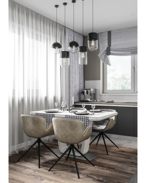 Интерьер кухни и гостиной в сером цвете. 02