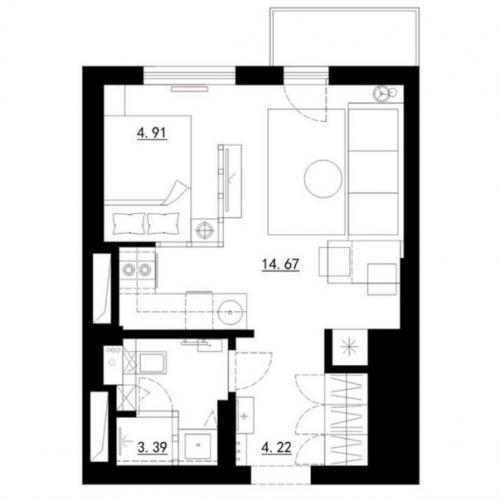 Современный и недорогой интерьер небольшой квартиры - студии площадью 28 кв. 08