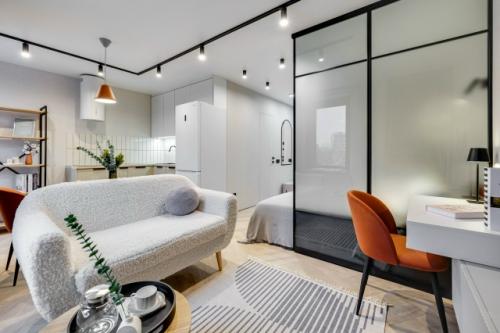 Интерьер квартиры - студии 28, 5 м 2 в ЖК город Дейли в Москве.  