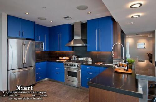 Дизайн интерьера синих кухонь. 06