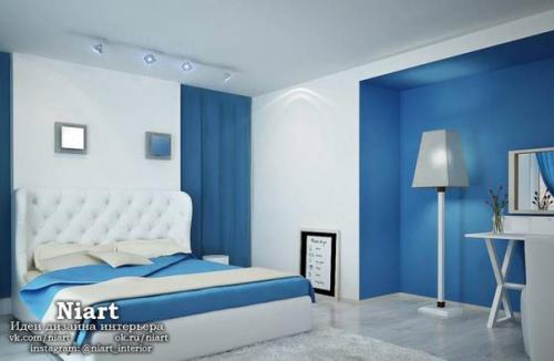 Интерьер спальни в синем цвете. 01