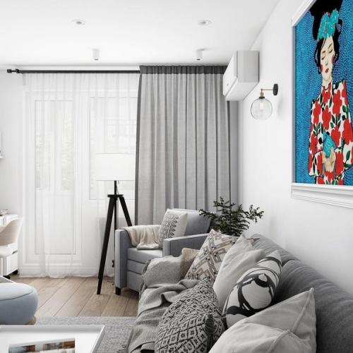 Жилая комната в этом интерьере играет роль и гостиной, и спальни одновременно. 01