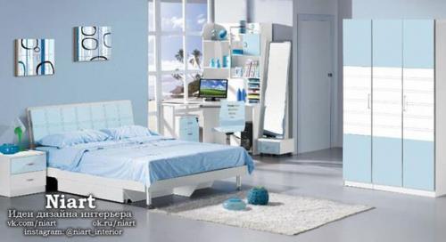 Интерьер спальни в синем цвете. 04