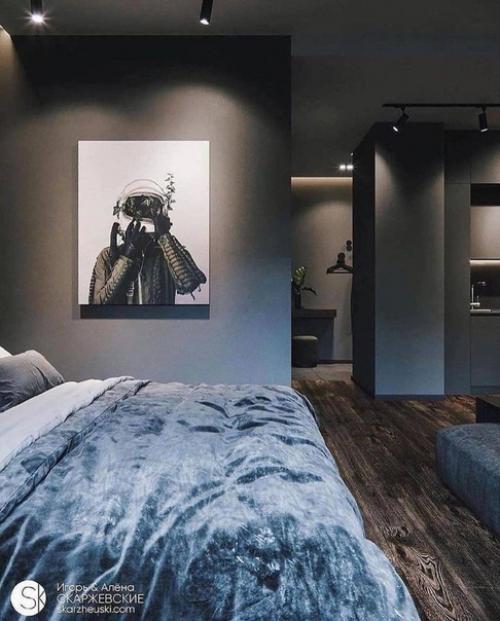 Небольшая квартира - студия в тёмных оттенках. 02