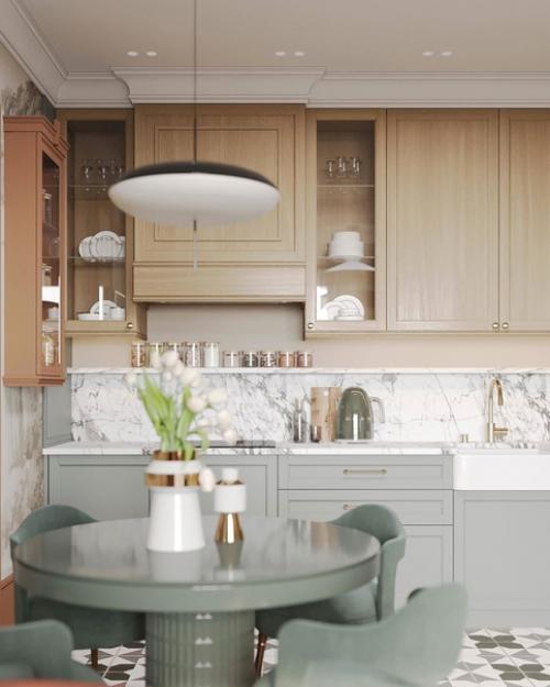 Общее помещение зоны гостиной и кухни погружает в атмосферу домашнего уюта, где каждый предмет интерьера дышит любовью. 05