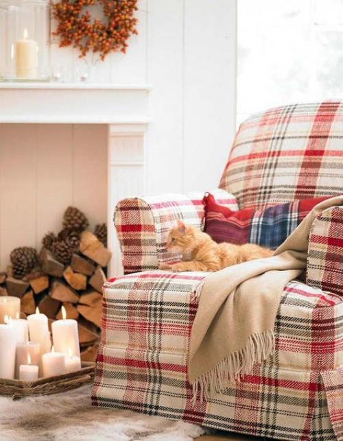 Клетка - деревенский узор в современном интерьере. 01