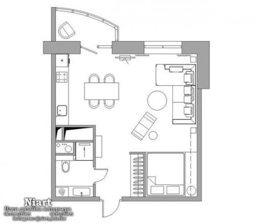 Стильный интерьер квартиры - студии 36 кв. 09