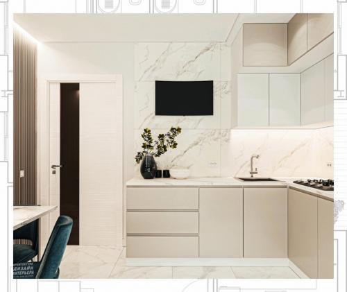 В современном дизайне интерьеров очень четко прослеживается тенденция к объединению кухни, гостиной и столовой в студийное пространство. 01