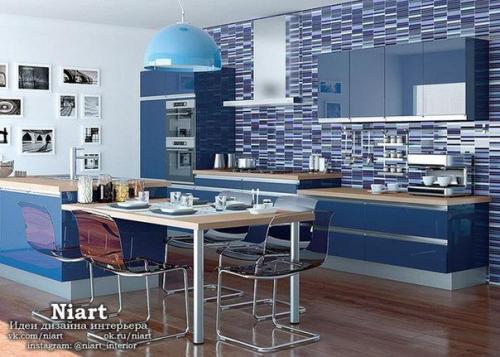 Дизайн интерьера синих кухонь. 09