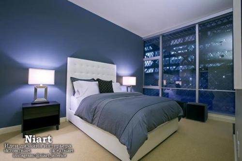 Интерьер спальни в синем цвете. 03