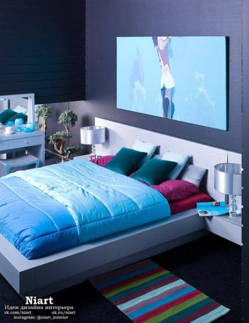 Интерьер спальни в синем цвете. 07