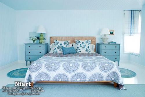 Интерьер спальни в синем цвете. 02