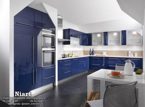 Дизайн интерьера синих кухонь. 08