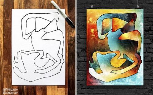 Художник каракули своего 3-летнего сына в абстрактное искусство превращает.