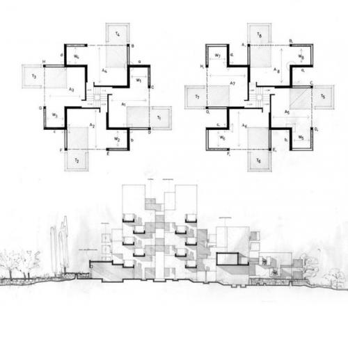 Архитектура.  Жилой комплекс Замок Кафки был построен по проекту испанского архитектора Рикардо боффила. 02