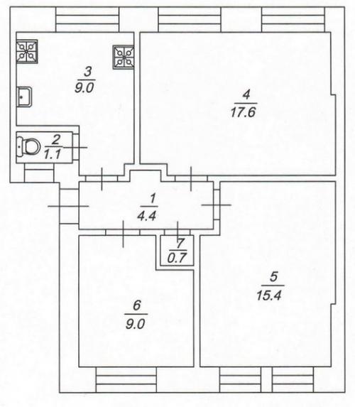 Стильный интерьер кухни и гостиной в сталинке. 09