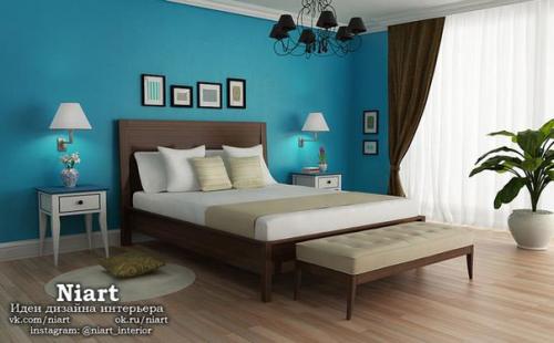 Интерьер спальни в синем цвете. 05