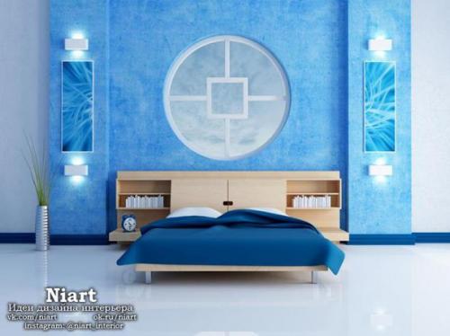 Интерьер спальни в синем цвете. 09