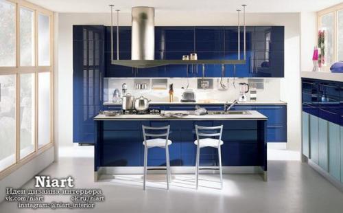 Дизайн интерьера синих кухонь. 07