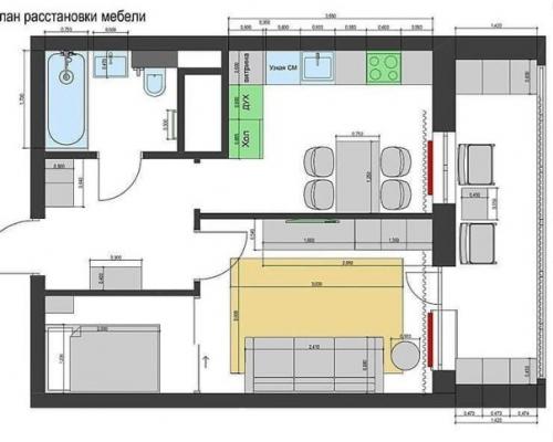 Однокомнатная квартира в холодной цветовой гамме. 09