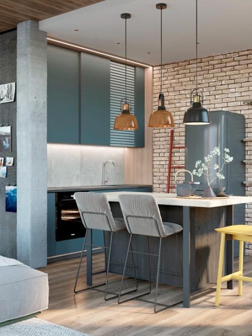 Интерьер кухни - гостиной в жк Фридом. 04