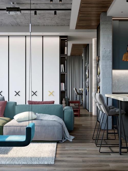 Интерьер кухни - гостиной в жк Фридом. 03