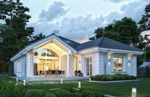 Эскизный проект коттеджа в классическом стиле с гаражом. 01