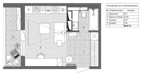 Интерьер квартиры - студии 25, 1 м 2 (30, 5 м 2 с лоджией) в ЖК терра в Санкт-петербурге. 08