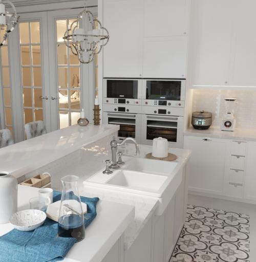 Кухня с островом в загородном доме. 02