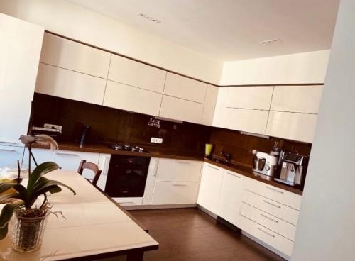 Кухня и гостиная, разделенные раздвижными дверьми. 02