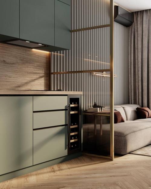 Интерьер кухни - гостиной в приятных мягких тонах. 03