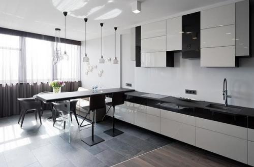 Натяжные потолки на кухне и варианты дизайнерских стилей для них. 05