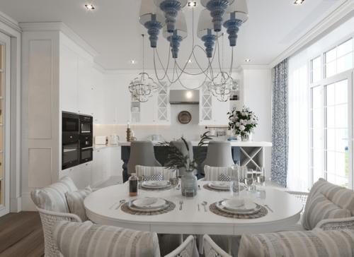 Кухня с островом в загородном доме. 01