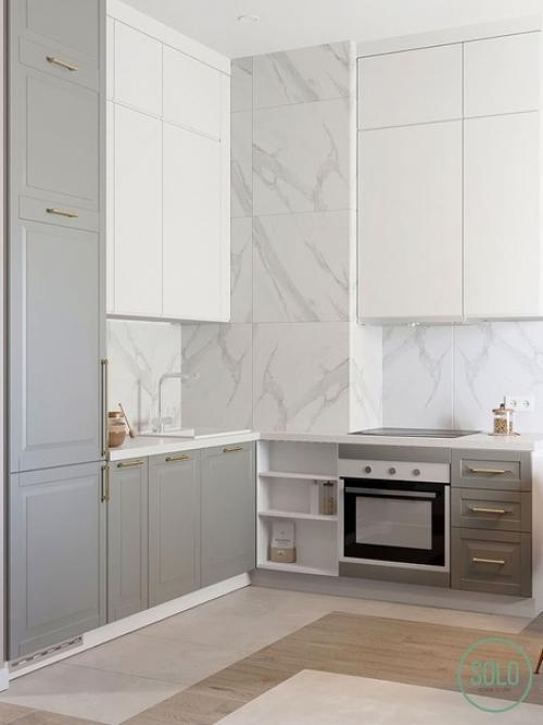 Нежный интерьер кухни - гостиной в современном стиле. 02