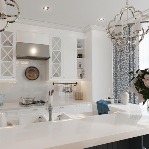 Кухня с островом в загородном доме. 05