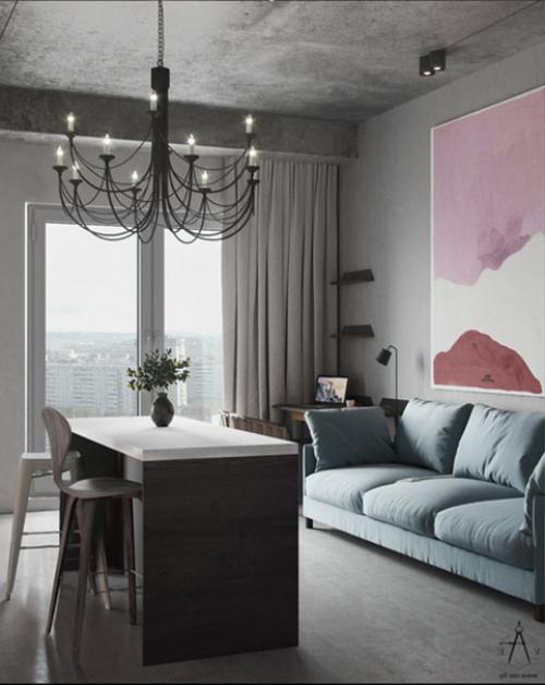 Свежий необычный интерьер однокомнатной квартиры. 02