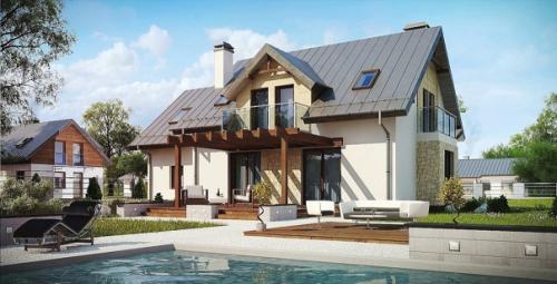 Компактный дом с мансардой и одноместным гаражом. 01