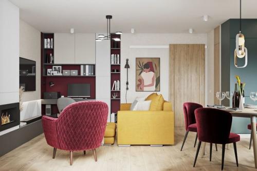 Яркии, смелыи, амбициозныи интерьер кухни - гостиной. 03