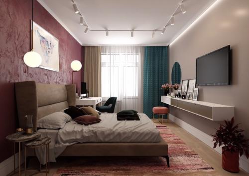 Дизайн спальной комнаты 15 м 2 для молодой девушки. 01