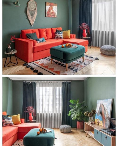 Дизайнер Ирина Ахатова помогла создать уютную домашнюю атмосферу с использованием глубоких цветов, декора и живописи в старой квртире. 06