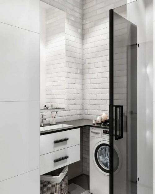 Интересное расположение кухни в студии и диван - кровать в таком маленьком пространстве единственное верное решение. 06