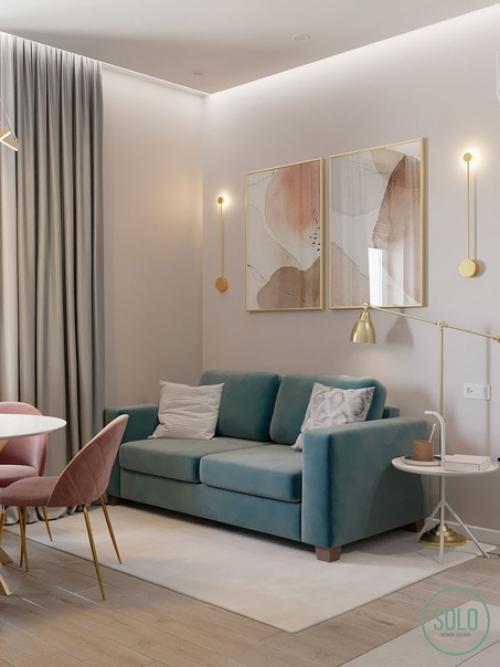 Нежный интерьер кухни - гостиной в современном стиле. 04