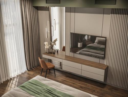 Рыжий, бежевый (коричневый) и зелёный цвет в интерьере создаст тёплую и уютную атмосферу. 01