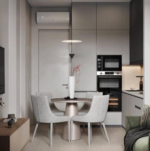 Интерьер кухни - гостиной, сочетающий современный и скандинавский стили. 08