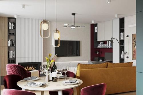 Яркии, смелыи, амбициозныи интерьер кухни - гостиной. 01