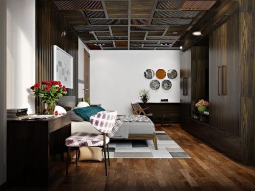 Дерево в интерьере спальни. 06